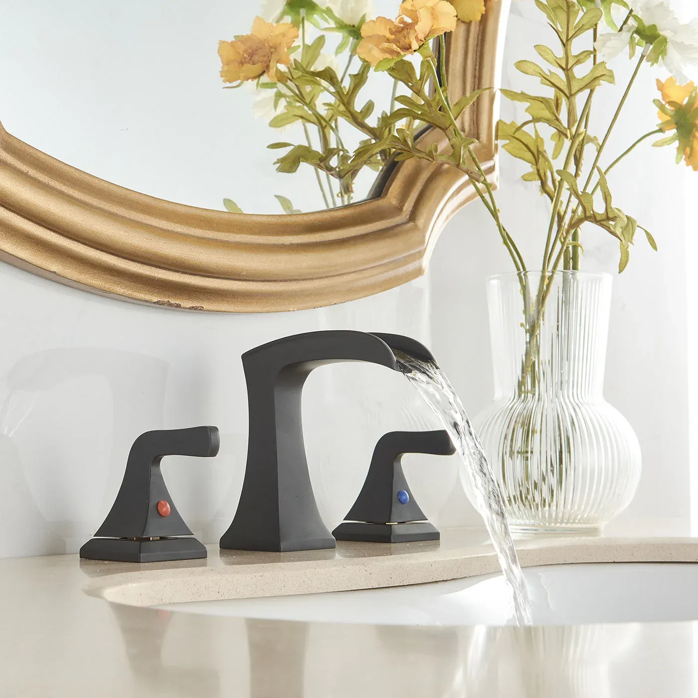 Waterfall bathroom faucet — matte black