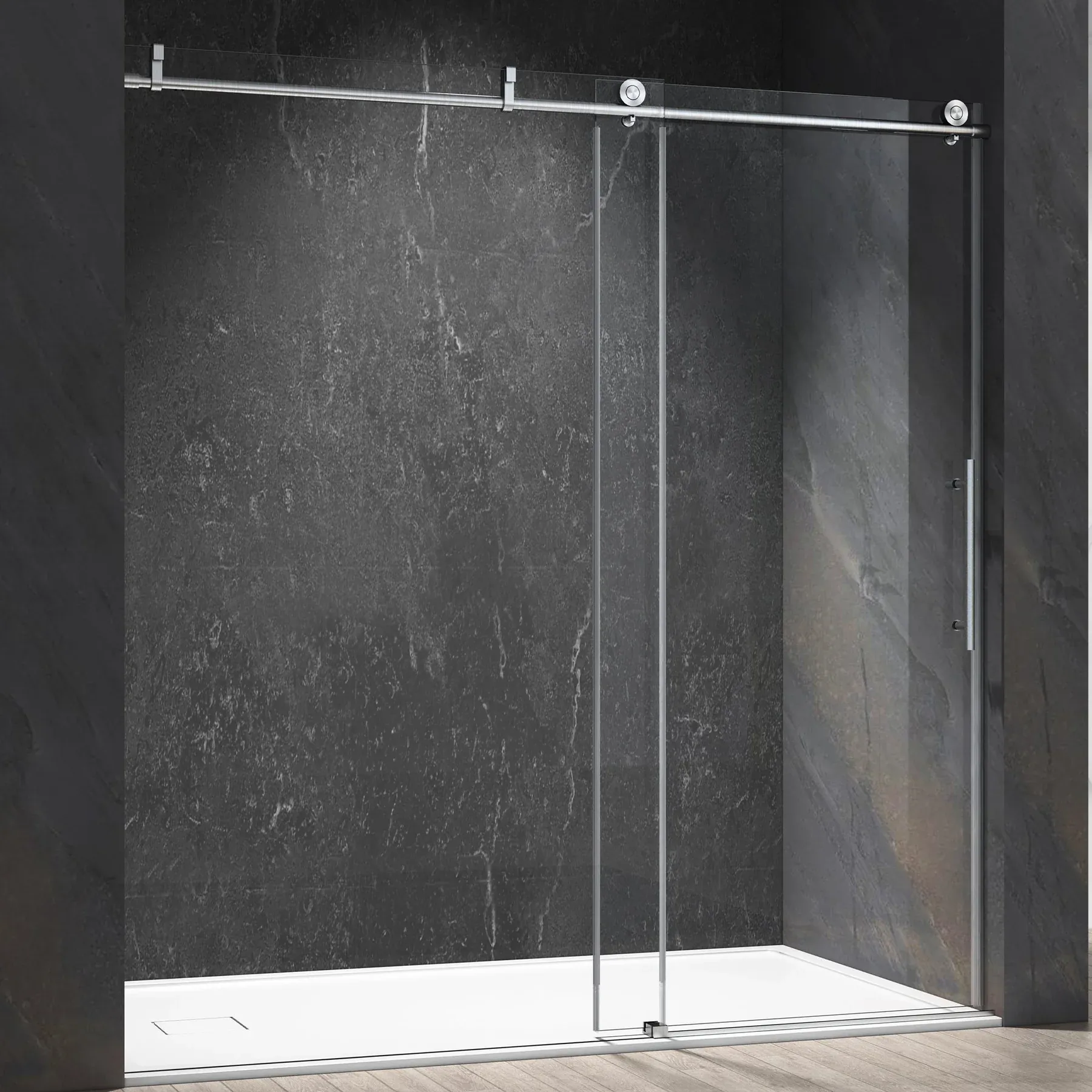 Frameless clear glass shower door