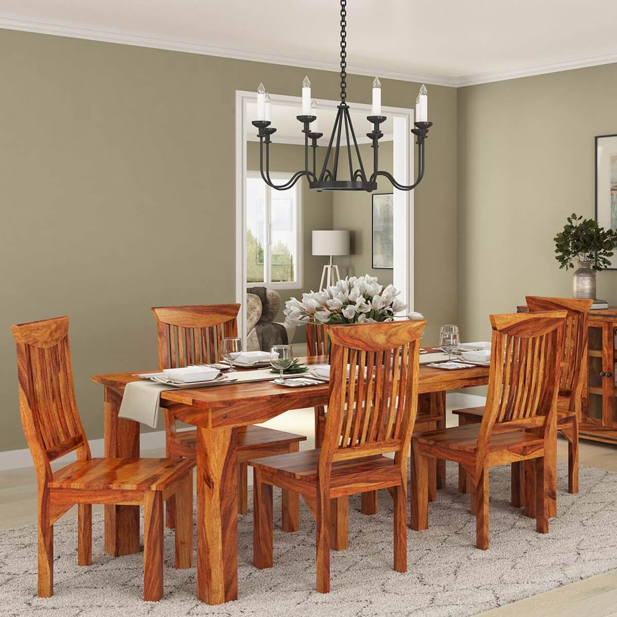 Idaho Modern Rustic Solid Wood Dining Table Set For 6