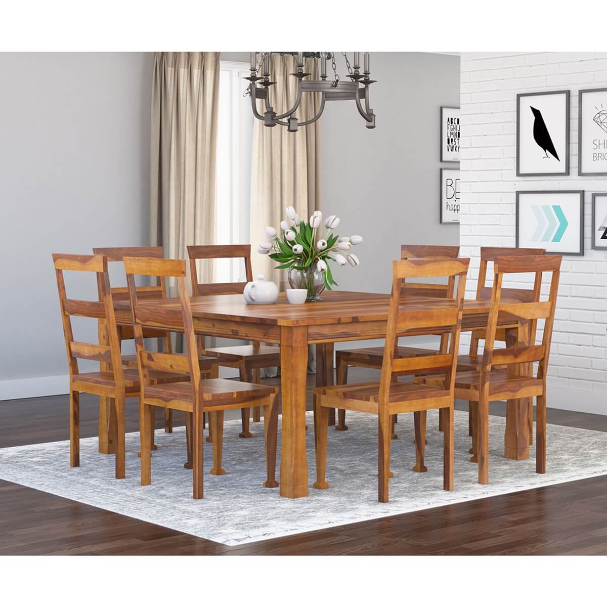 Appalachian Wood Rustic Square Dining Table Set
