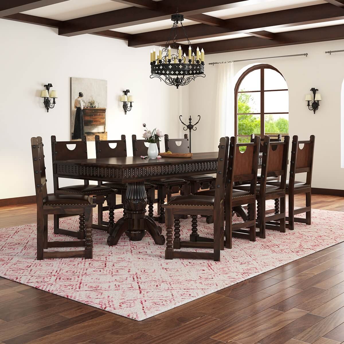 Nottingham Solid Wood Large Rustic Dining Room Table Chair Set