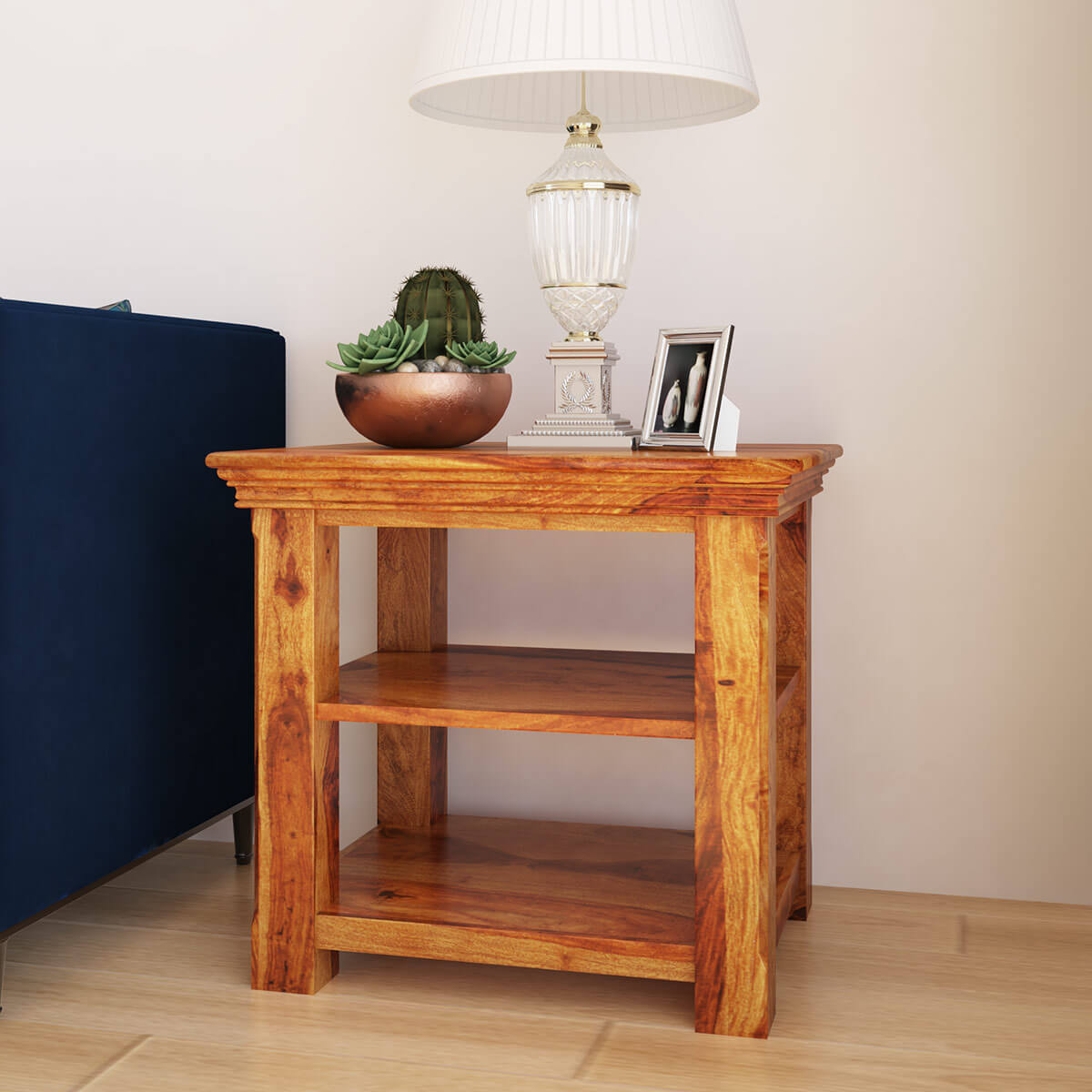 Priscus Midcentury Modern Style Solid Wood Rustic End Table