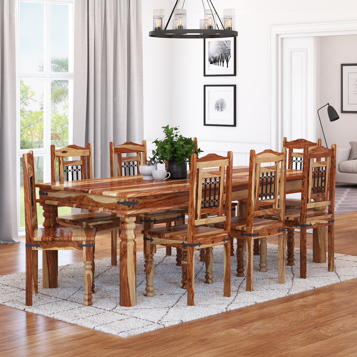 Dallas Classic 4, 6, 8, 10 Seater Solid Wood Rustic Dining Room Table Set