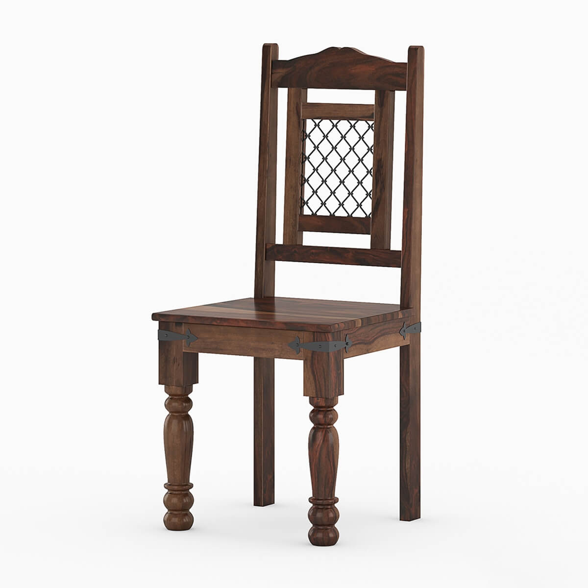 Florida Rustic Wood Ethnic Iron Grill Work Dining Chair