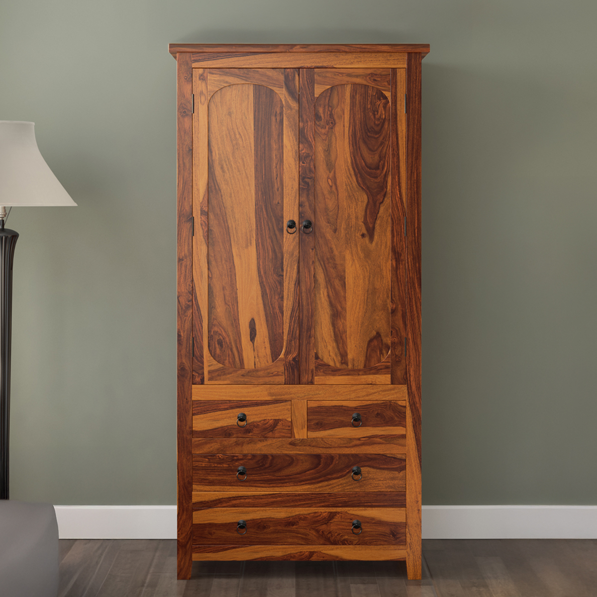 Simply Tudor Rustic Solid Wood Wardrobe Armoire With Drawers and Shelves
