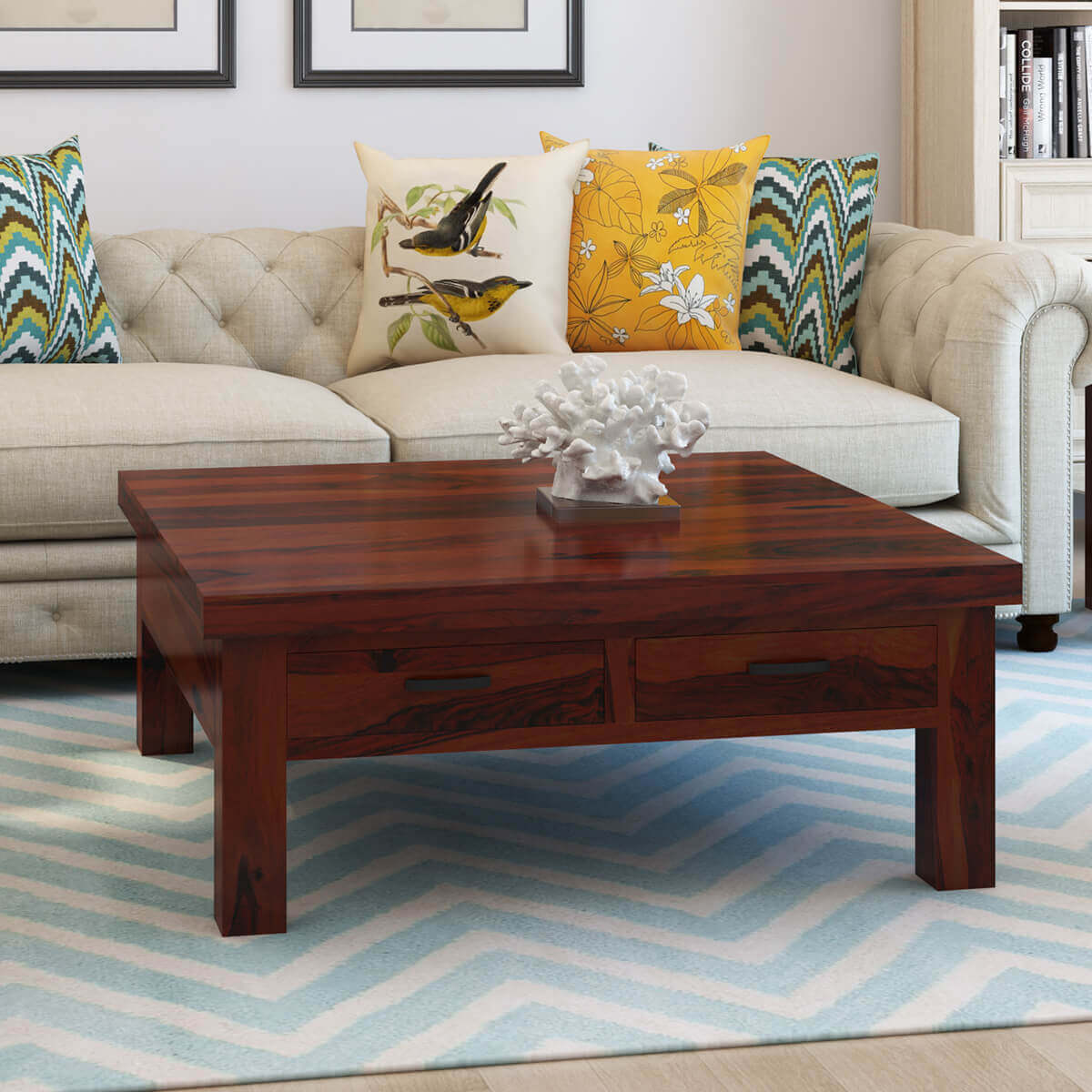 Cheverly 40 Inch Square Coffee Table With Drawers