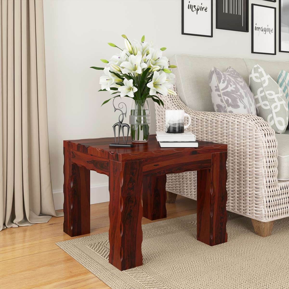Yakima Contemporary Style Solid Wood Large Rustic End Table