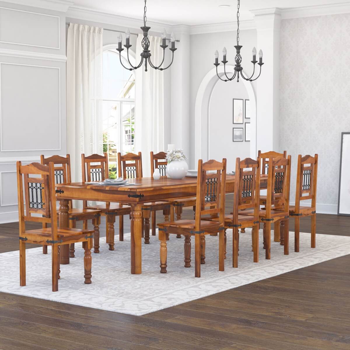 San Francisco Transitional Solid Wood Rustic Dining Room Table Set