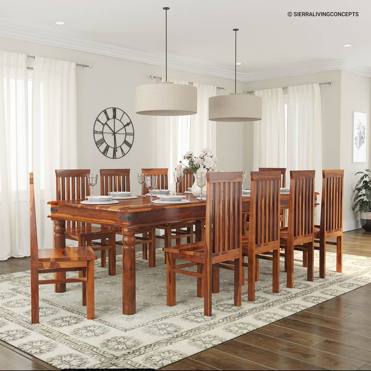Rustic Lincoln Study Large Dining Room Table Chair Set For 10