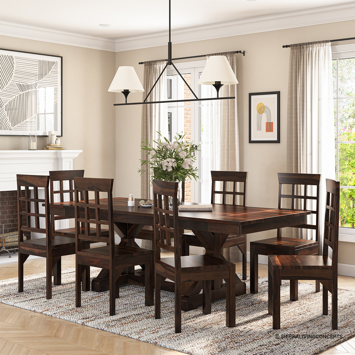 Antwerp Farmhouse X-Legs Extendable Solid Wood Dining Table Set For 8