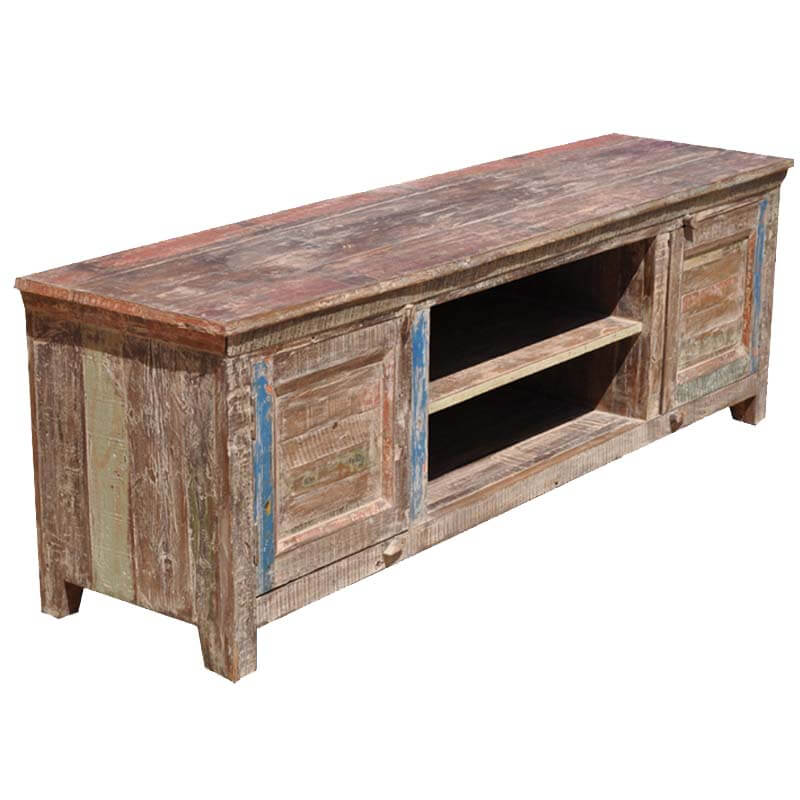 Rustic Distressed Reclaimed Wood Drawer Storage Media Console