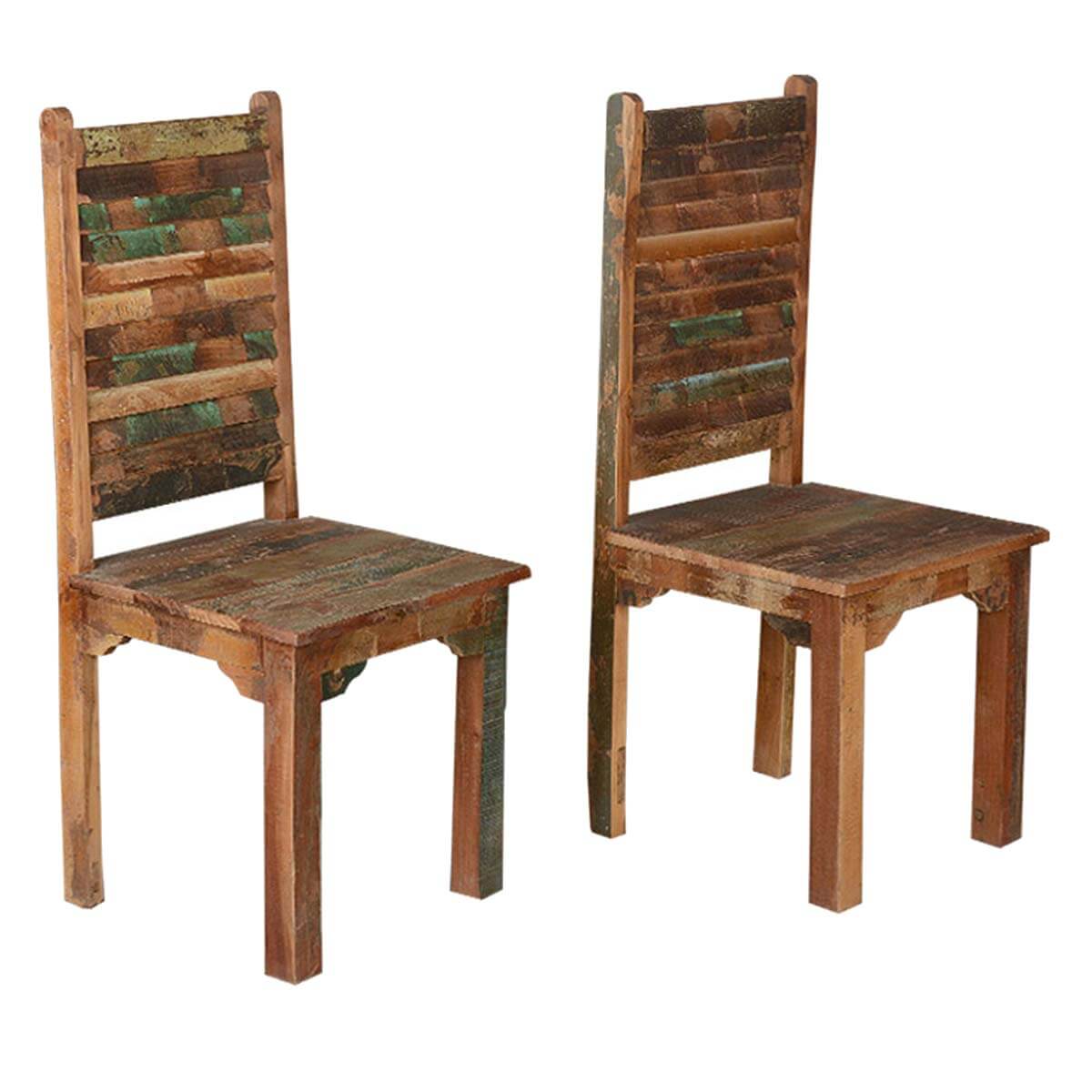 Rustic Distressed Reclaimed Wood Multi Color Dining Chair