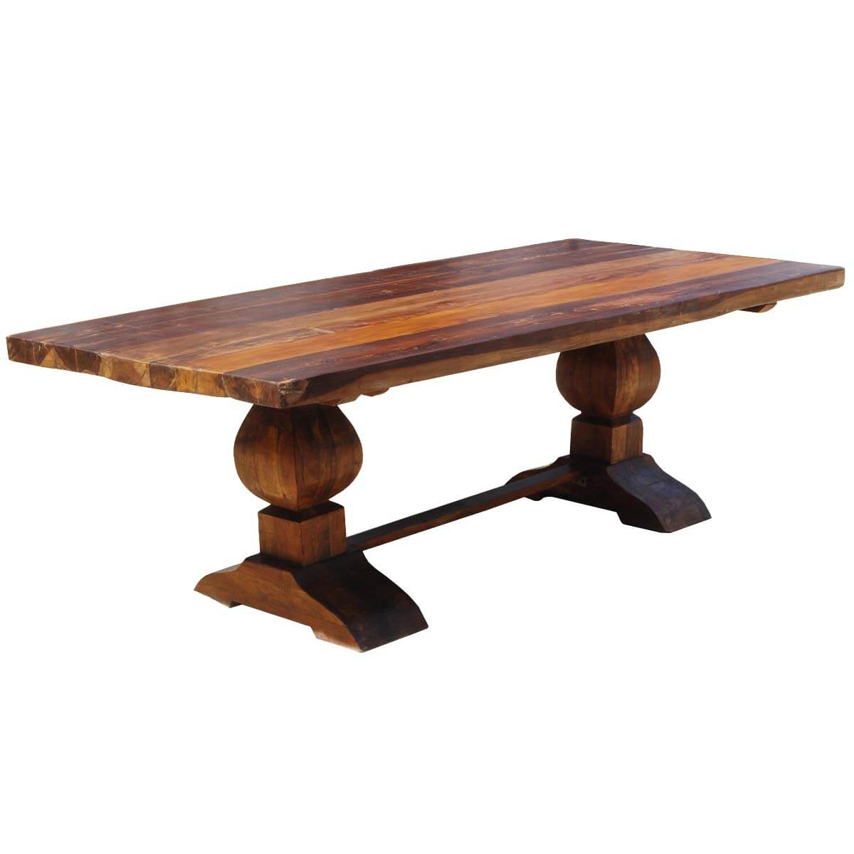 Rustic Acacia Wood Double Trestle Pedestal Dining Room Table