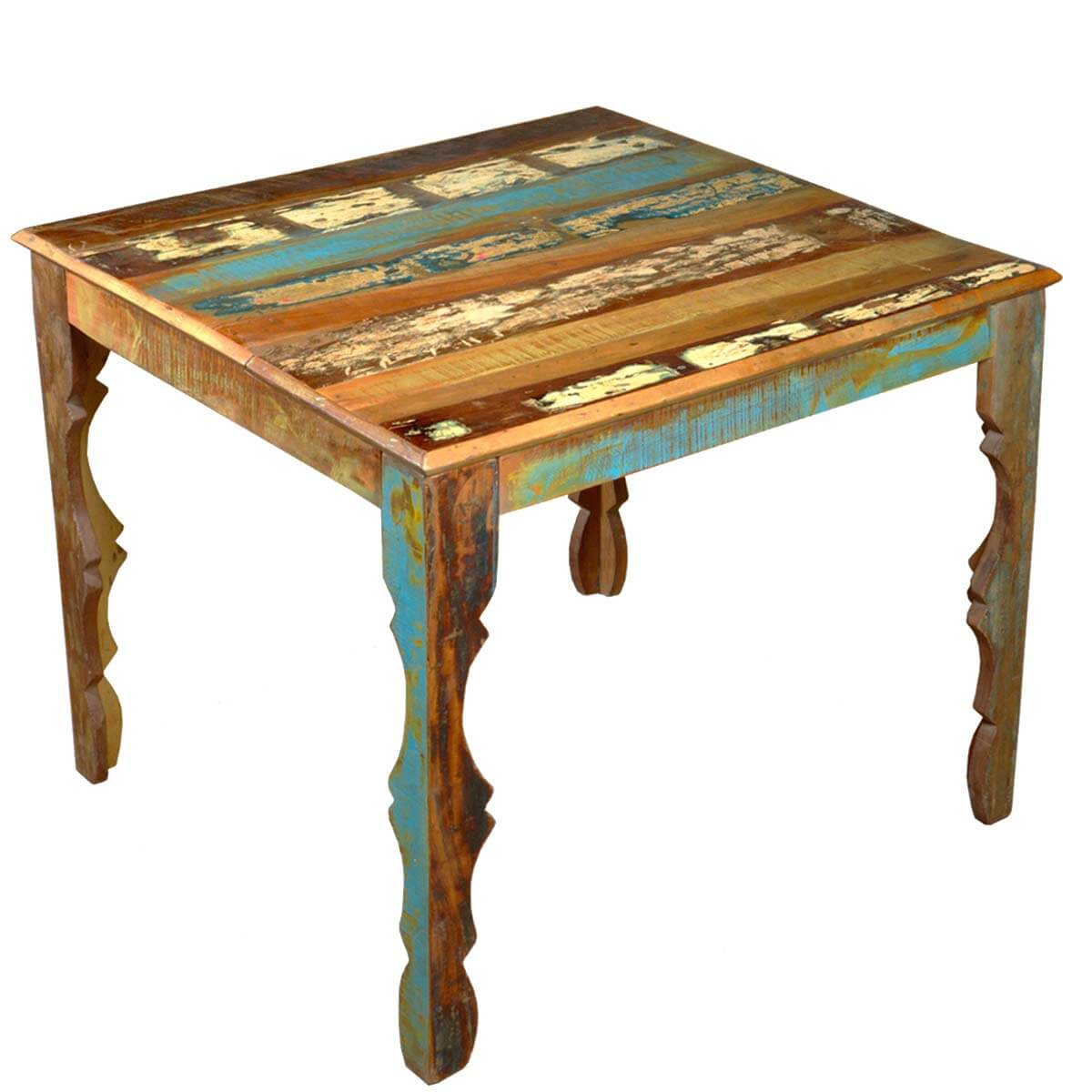 Rustic Reclaimed Wood 36 Inch Square Kitchen Table w Decorative Legs