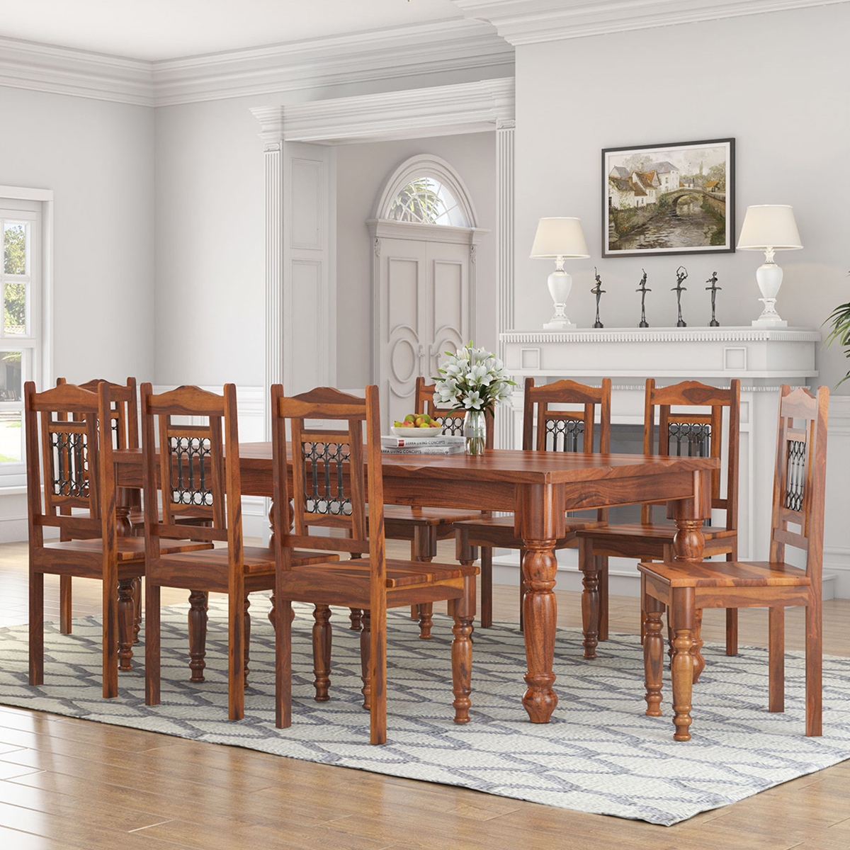 Rustic Furniture Solid Wood Dining Table and Chair Set