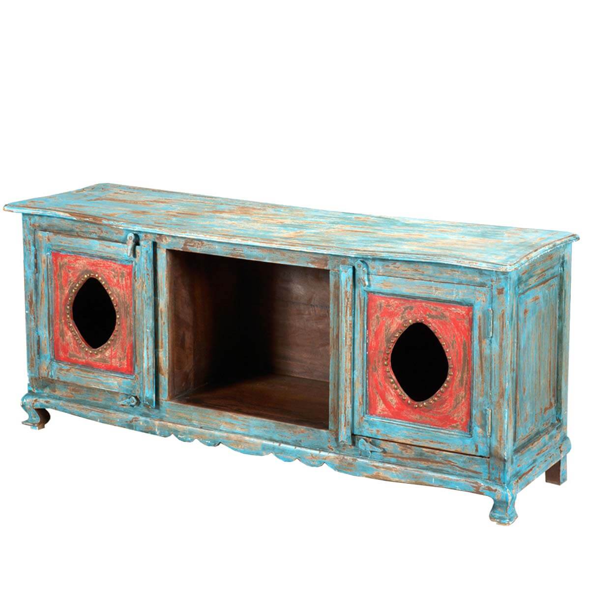 Oklahoma Distressed Solid Wood Farmhouse TV Stand Media Island