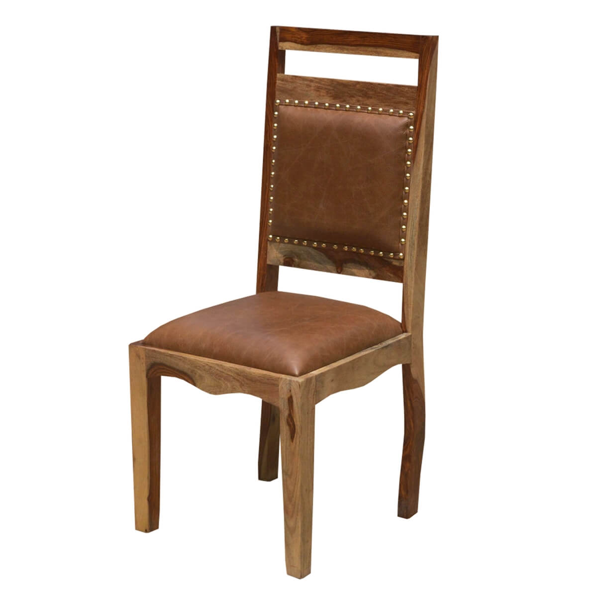 Transitional Rustic Solid Wood Leather Dining Chair