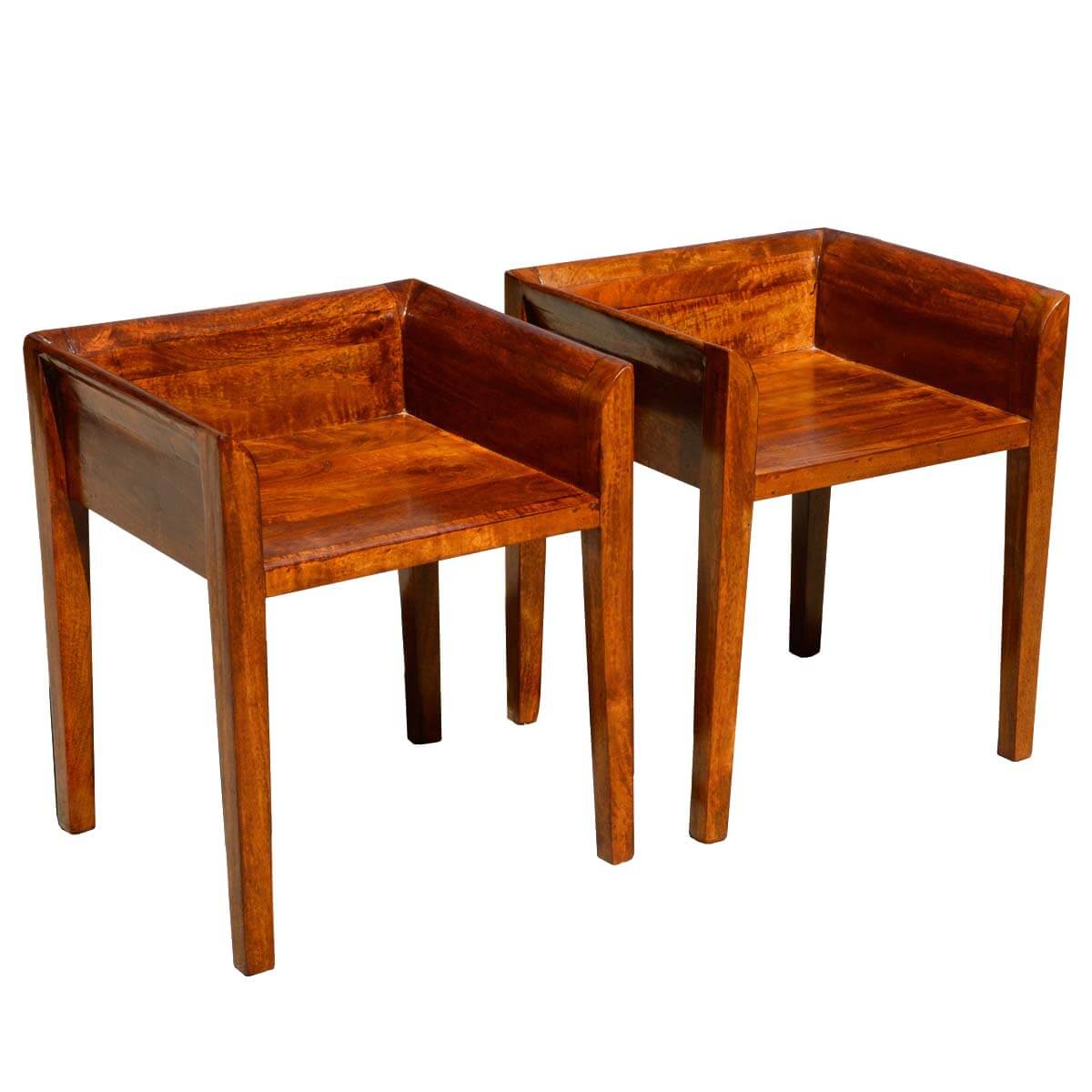Set of 2 Contemporary Solid Mango Wood Low Back Chairs
