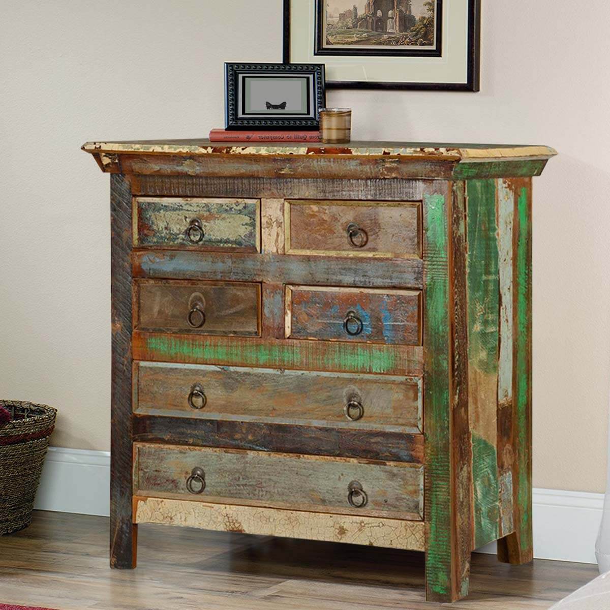Norfolk Rustic Reclaimed Wood 6 Drawer Standard Vertical Chest