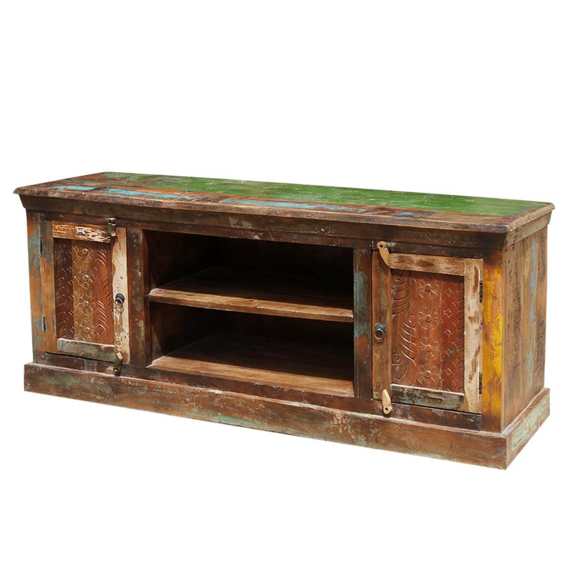 Old Wood Hand Carved Pattern Doors Media Cabinet
