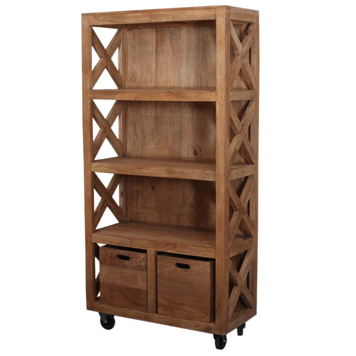 Dinuba 4 Open Shelf Modern Rustic Solid Wood Farmhouse Bookcase
