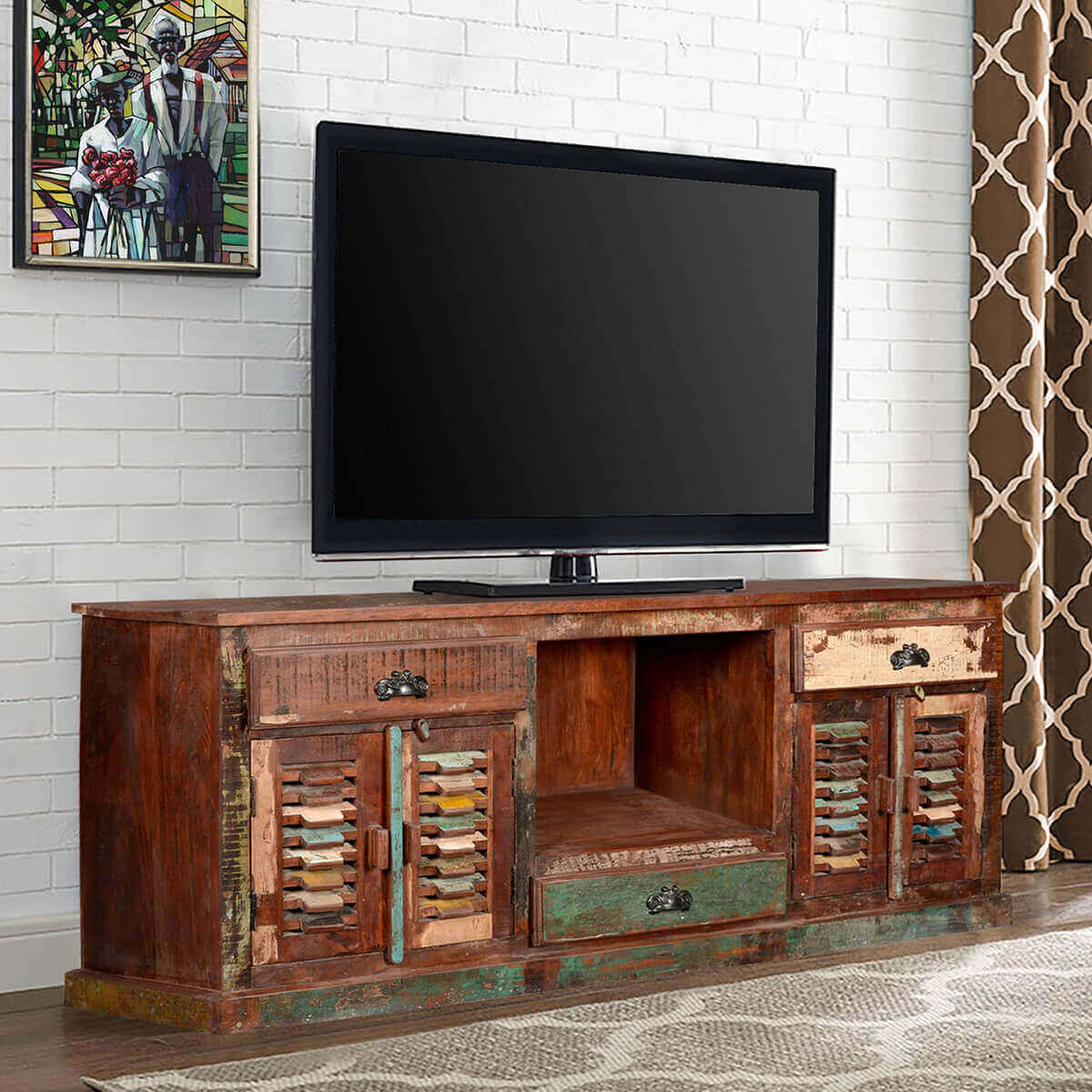 Rustic Reclaimed Wood 72 Inch TV Stand Media Console
