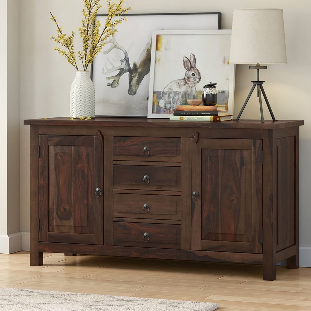 Houston Rustic Solid Wood 4 Drawer 54 Inch Sideboard