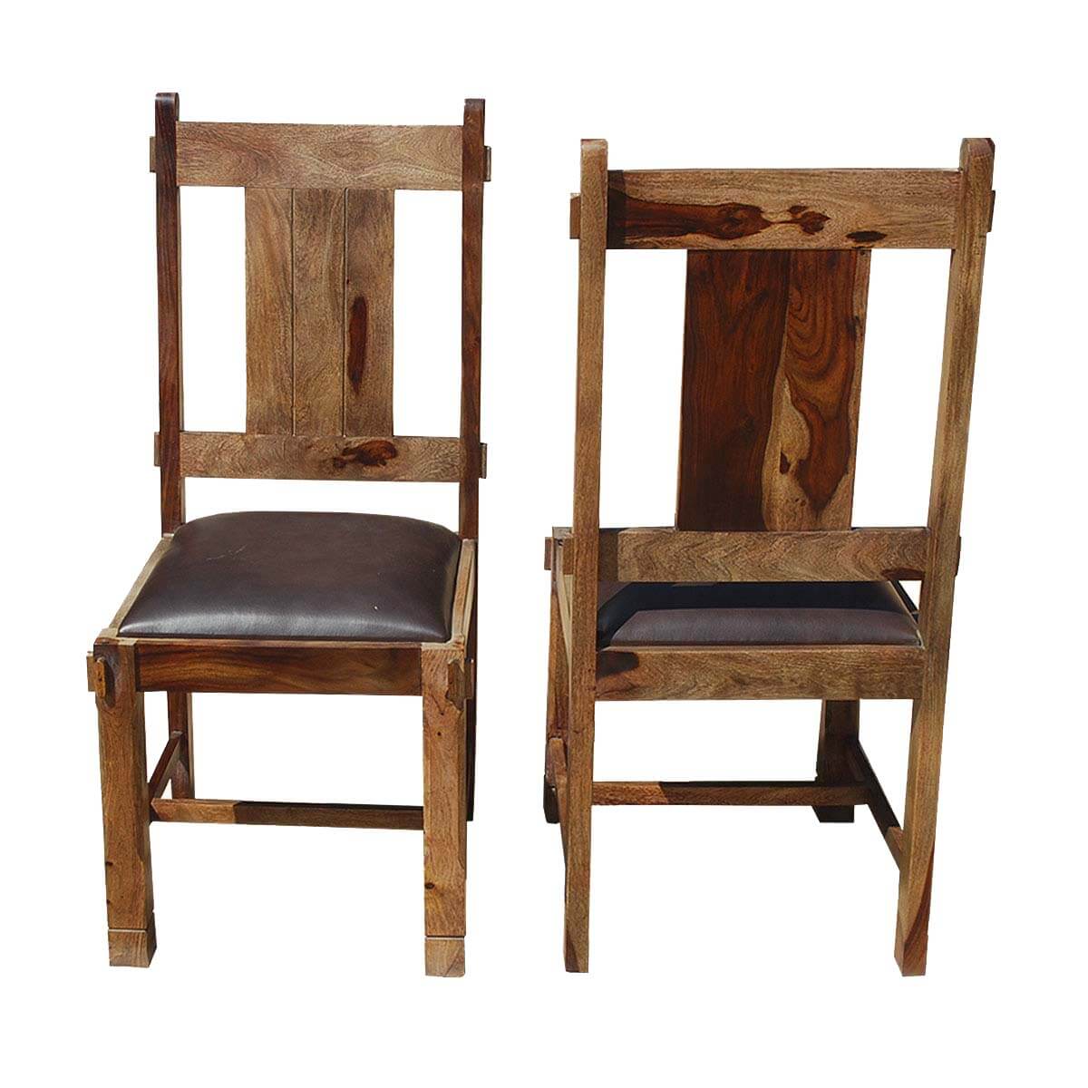 Appalachian Rustic Solid Wood & Leather Chairs Set of 2