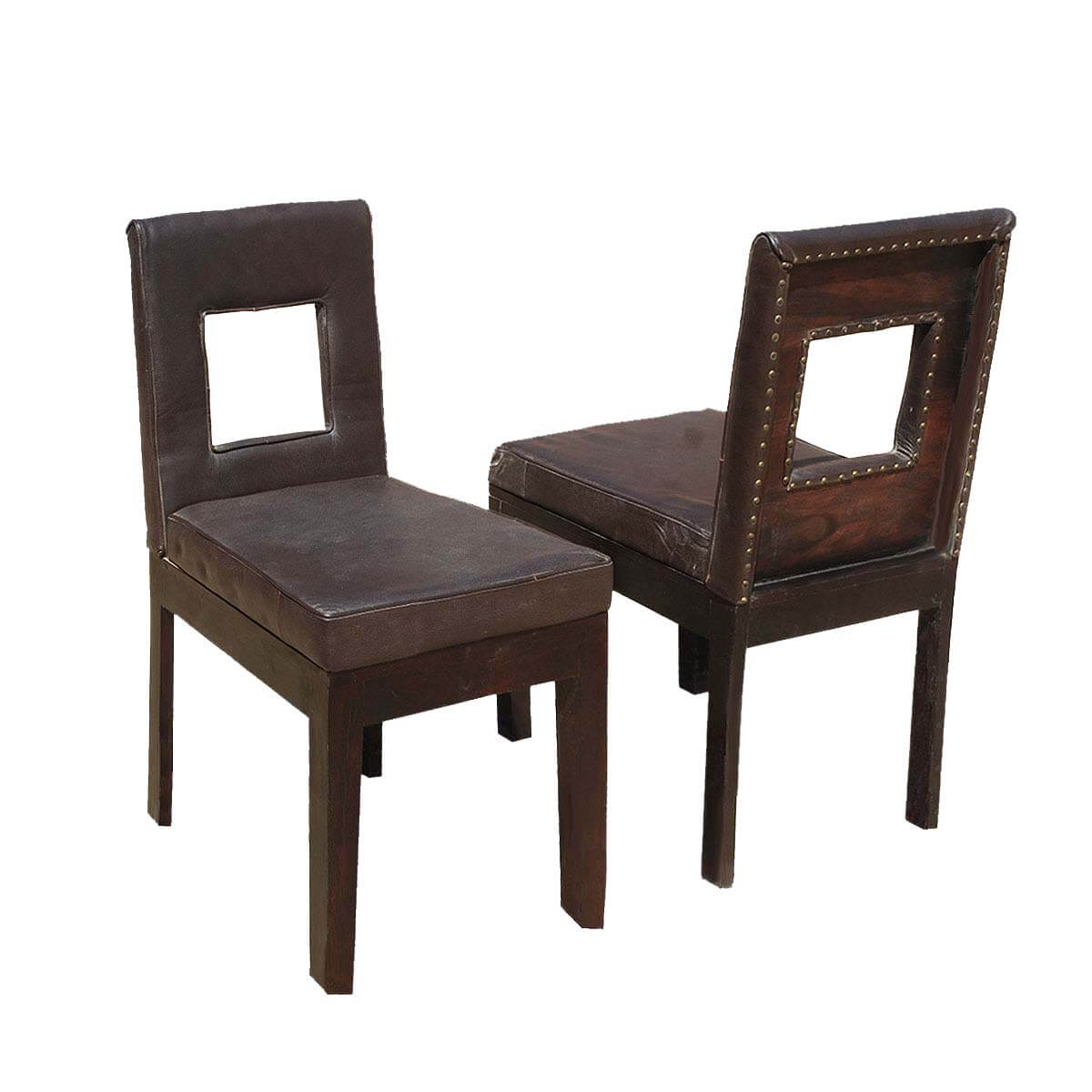 Rebel Solid Wood & Leather Window Back Chair Set of 2