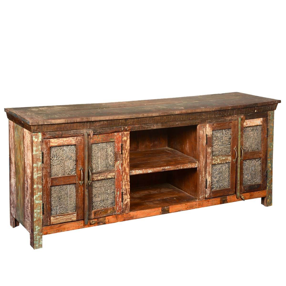 Lecanto Reclaimed Wood Furniture Rustic Wooden Windows TV Media Stand