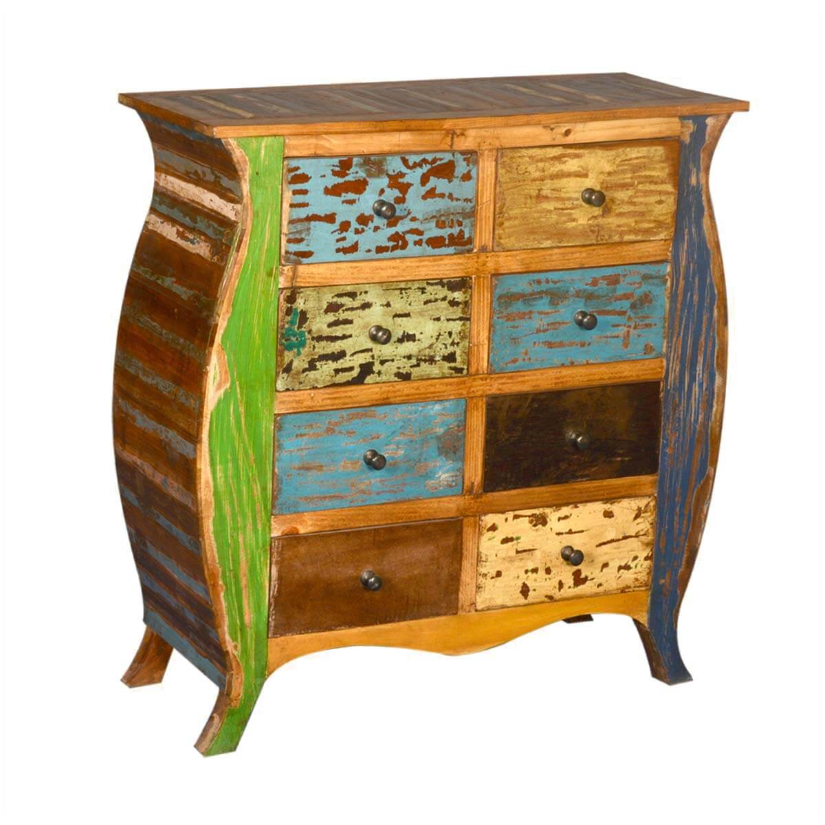 Orlando Reclaimed Wood 8 Drawer Bombe Double Dresser