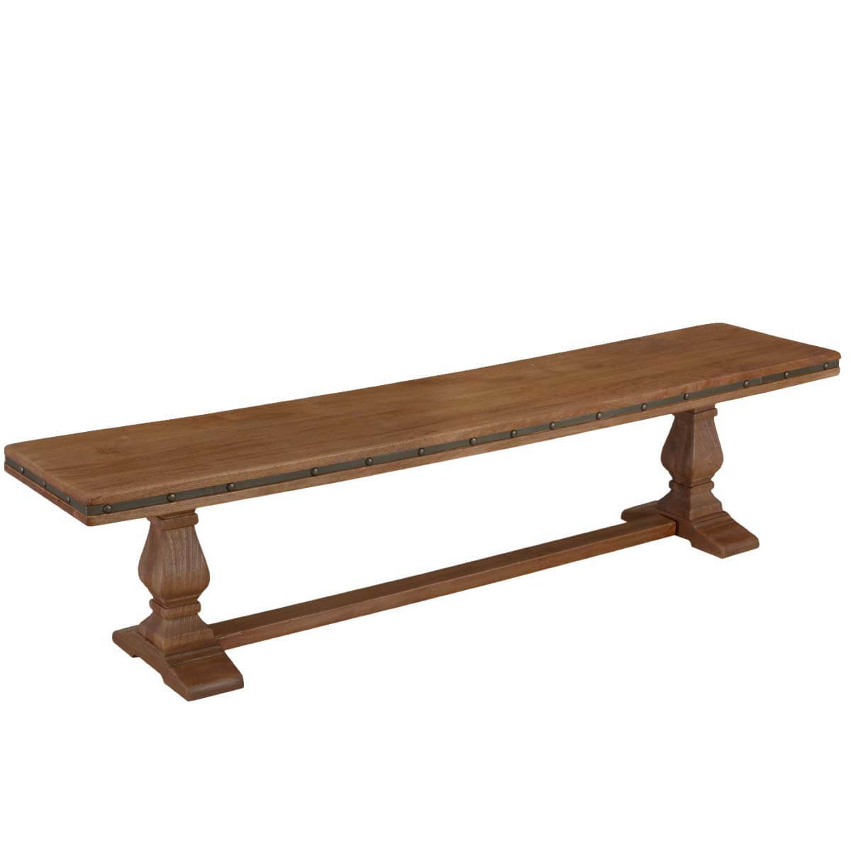 Traditional Country Rustic Solid Wood Twin Pedestal Base Dining Bench