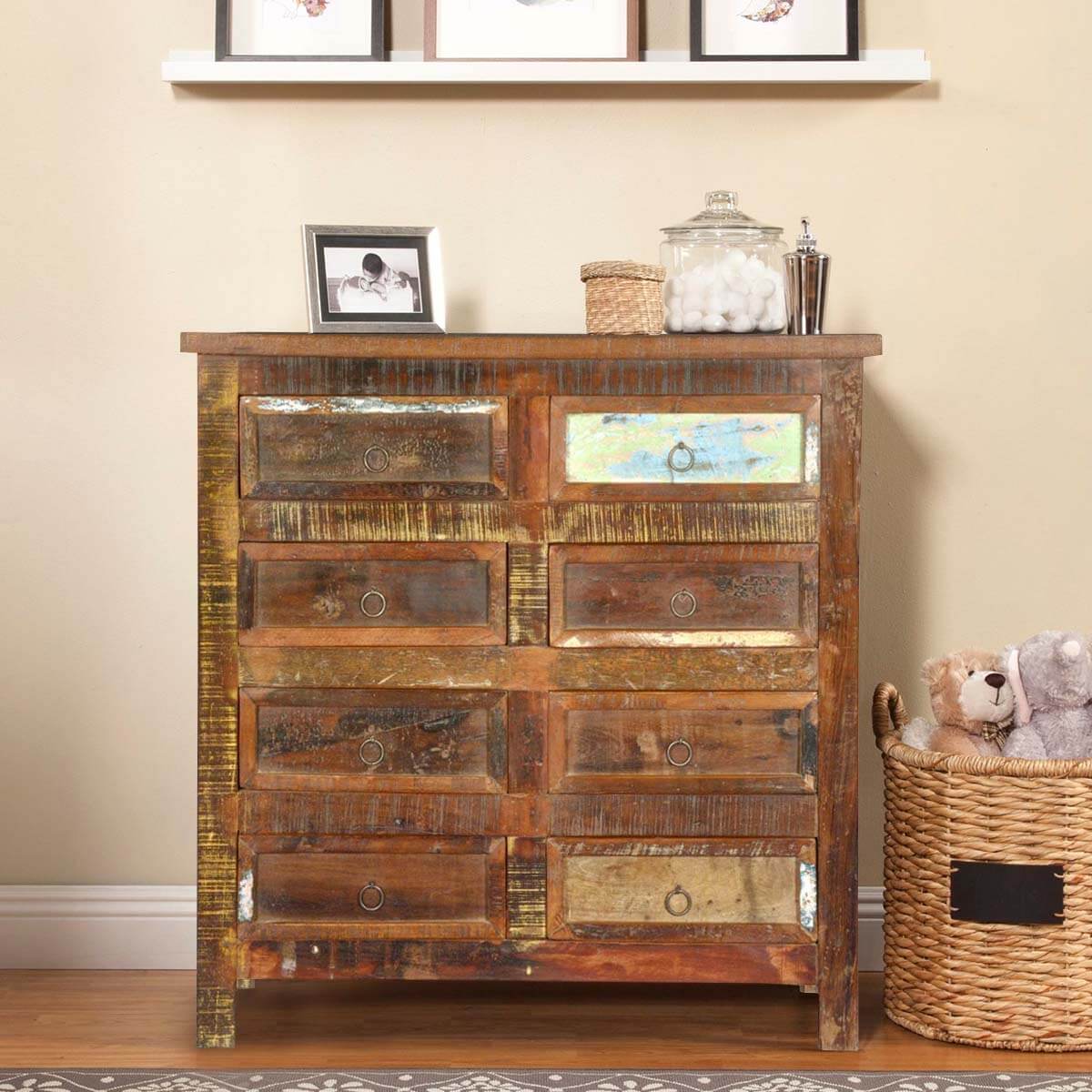 Newark Rustic Reclaimed Wood 8 Drawer Double Dresser