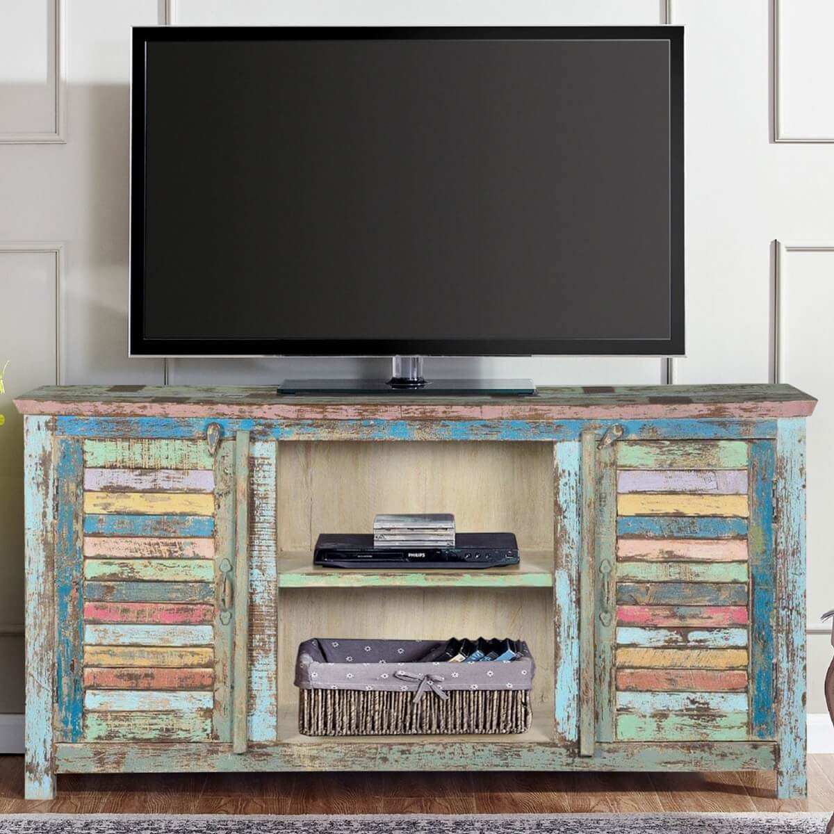 Ritter Rainbow Reclaimed Wood Shutter Door Media Console