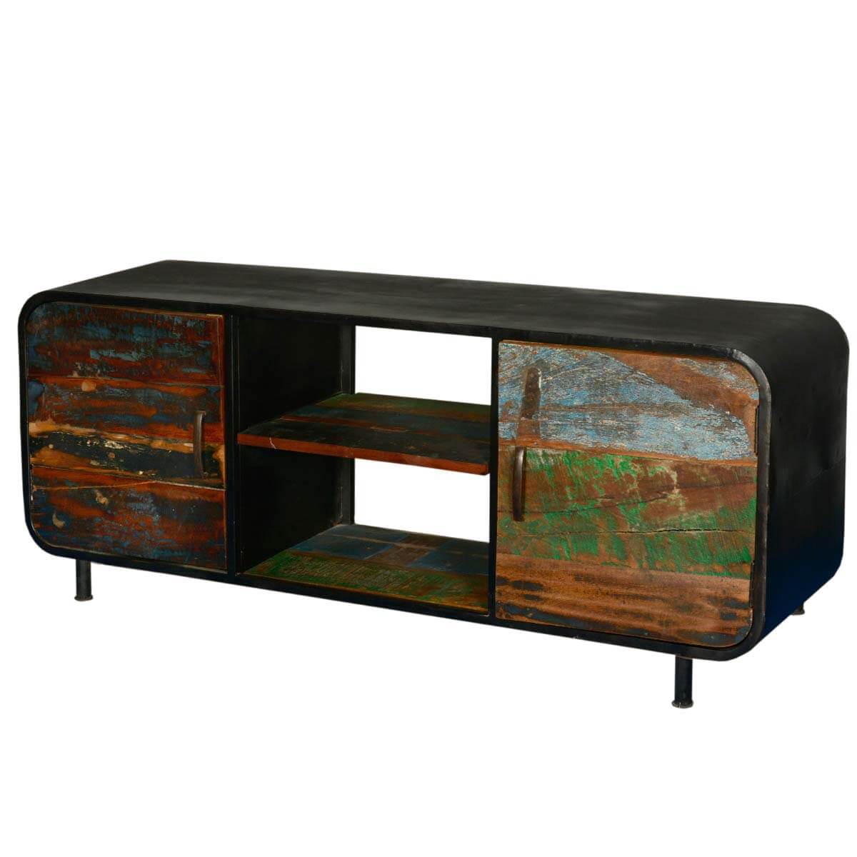 Retro Reclaimed Wood & Iron Media Console Cabinet