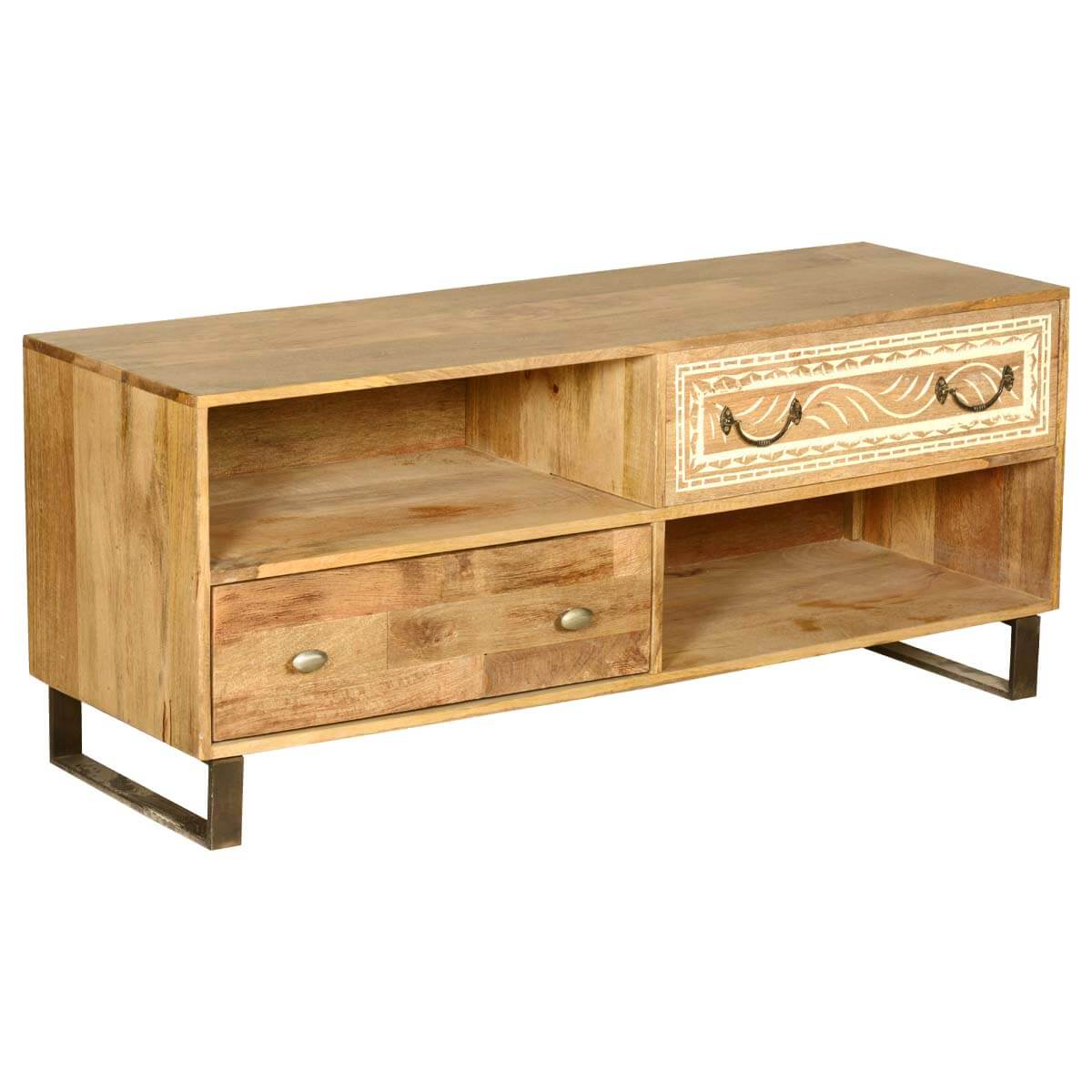 Modern Rustic Solid Wood 2 Drawer Entertainment Center TV Stand
