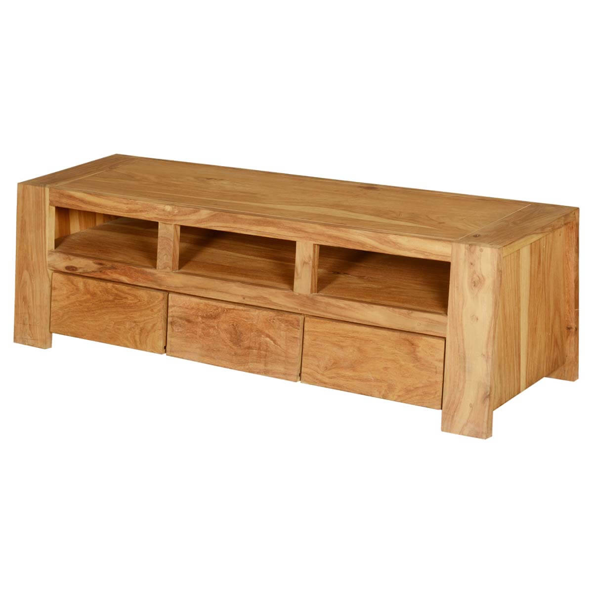 Mesa Contemporary Teak Wood 3 Drawer TV Media Stand