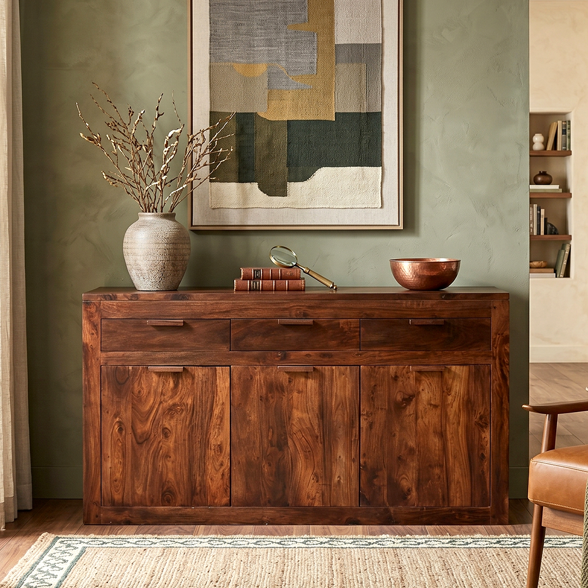 Modern Simplicity Acacia Wood Buffet Cabinet with Drawer