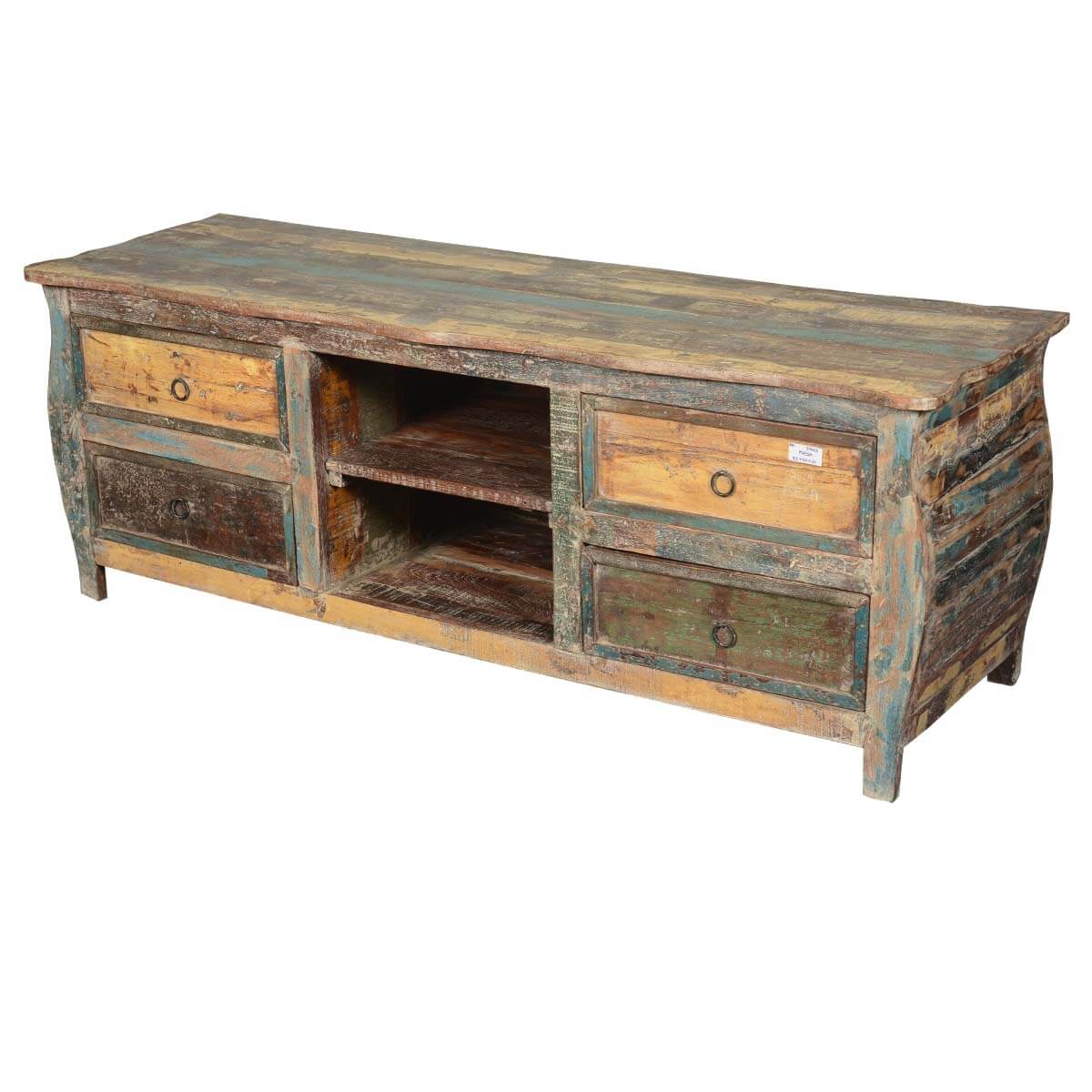 Late Colonial Reclaimed Wood Rustic Kettle Base TV Media Cabinet