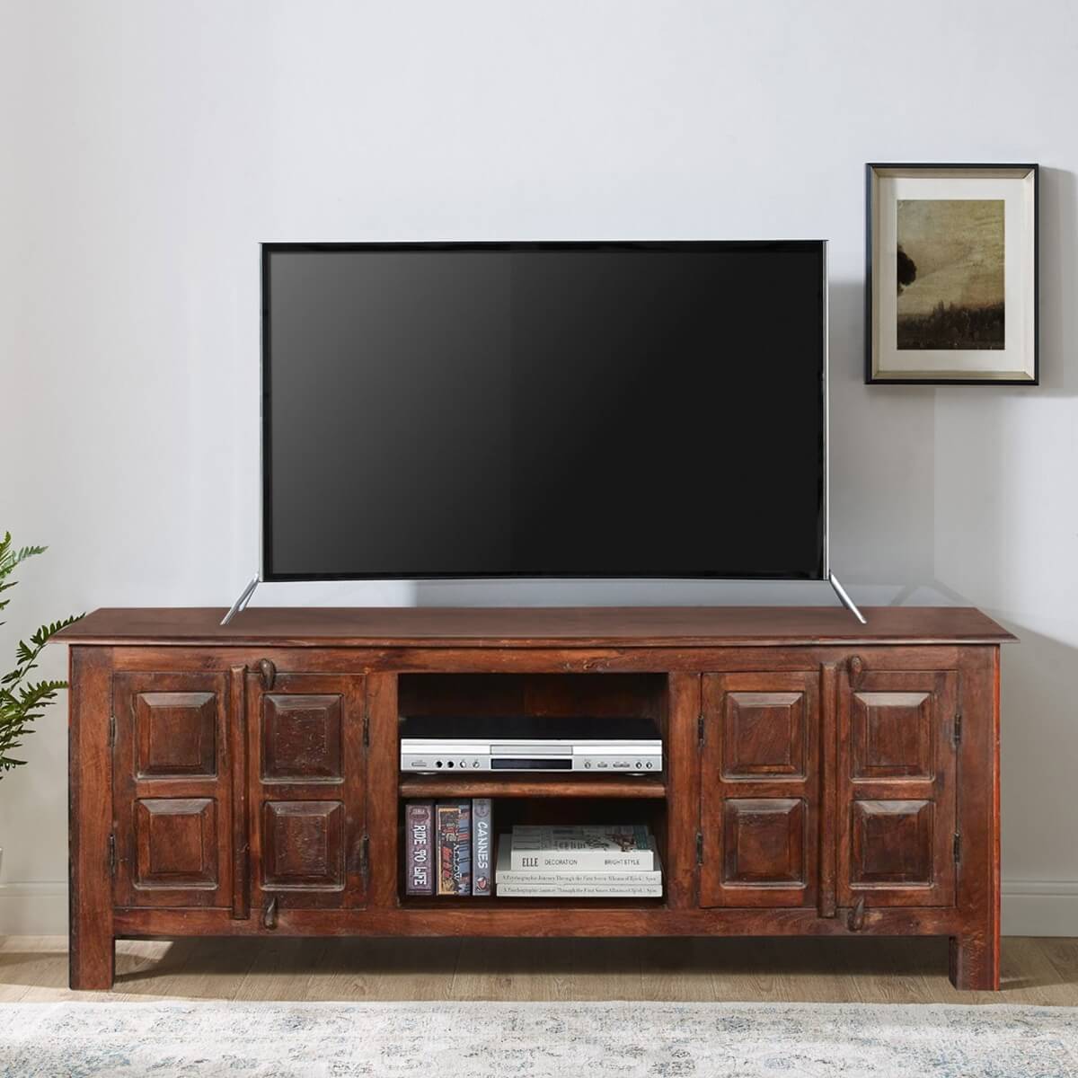 Bellerose Traditional Reclaimed Wood Open Shelf Media Console Cabinet