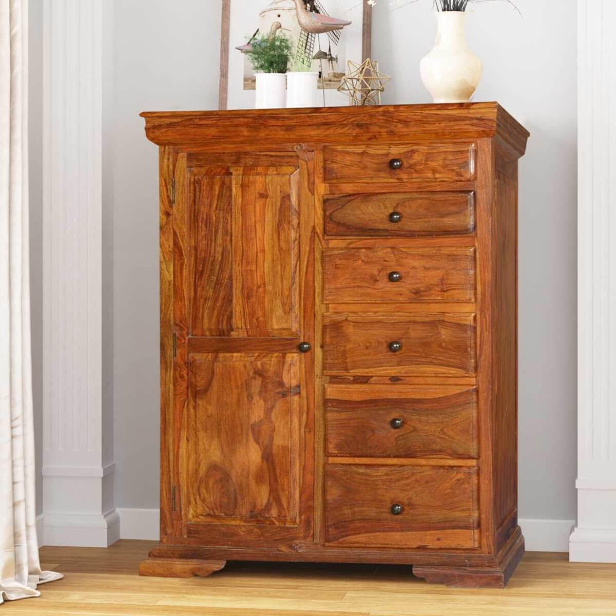 Early American Solid Wood Bedroom Cabinet Dresser With Chest of Drawer