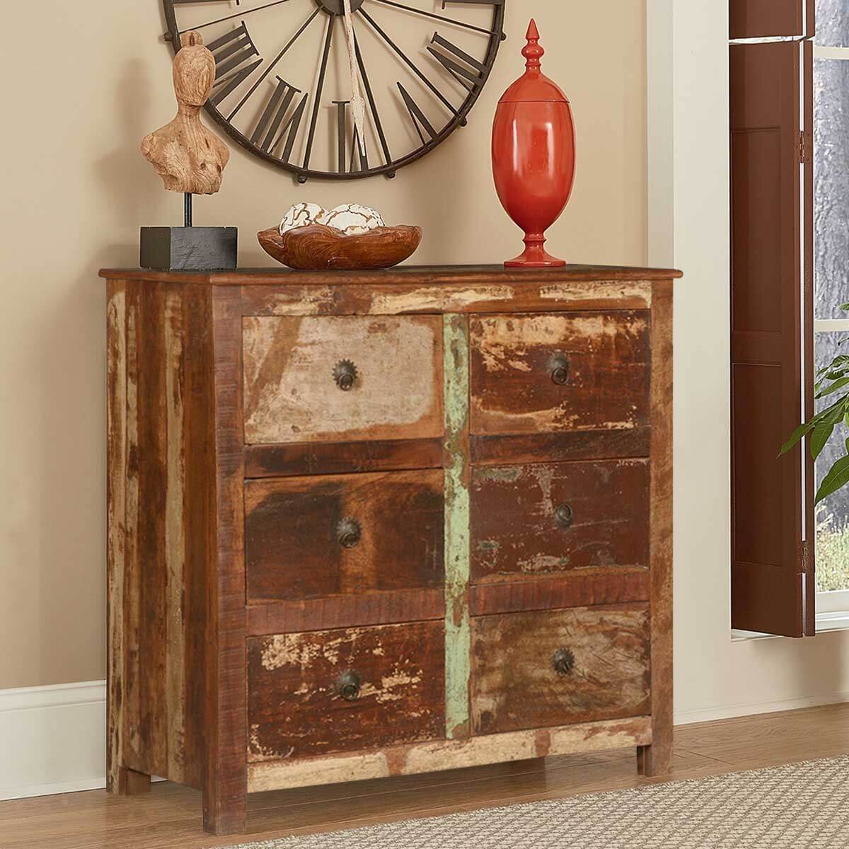 Frontier Rustic Reclaimed Wood 6 Drawer Double Dresser