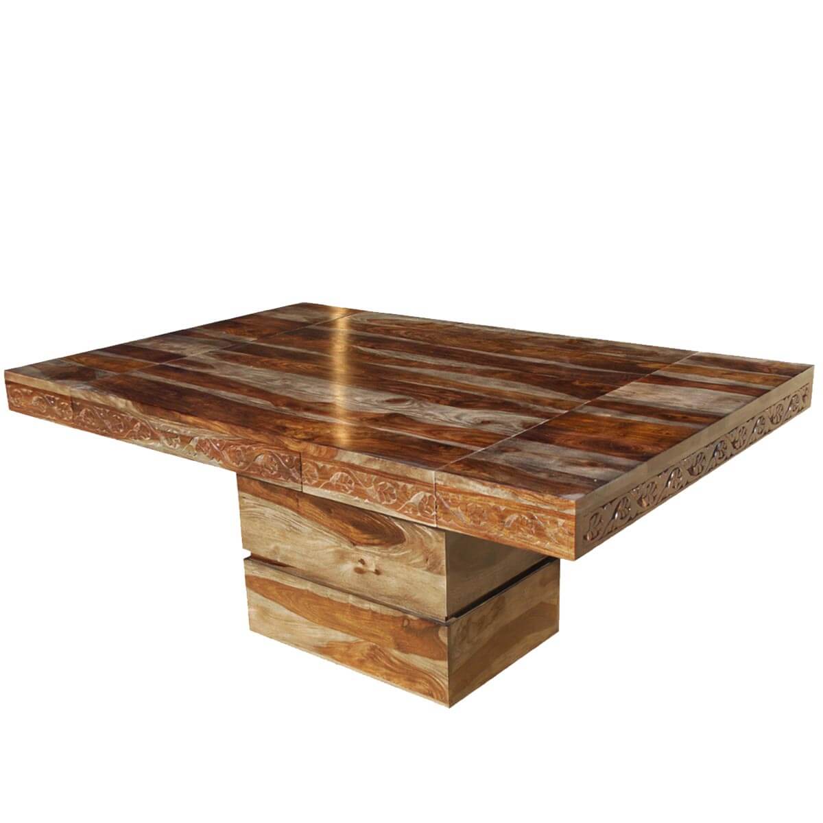 Modern Square Pedestal Solid Wood Dining Table with Extensions