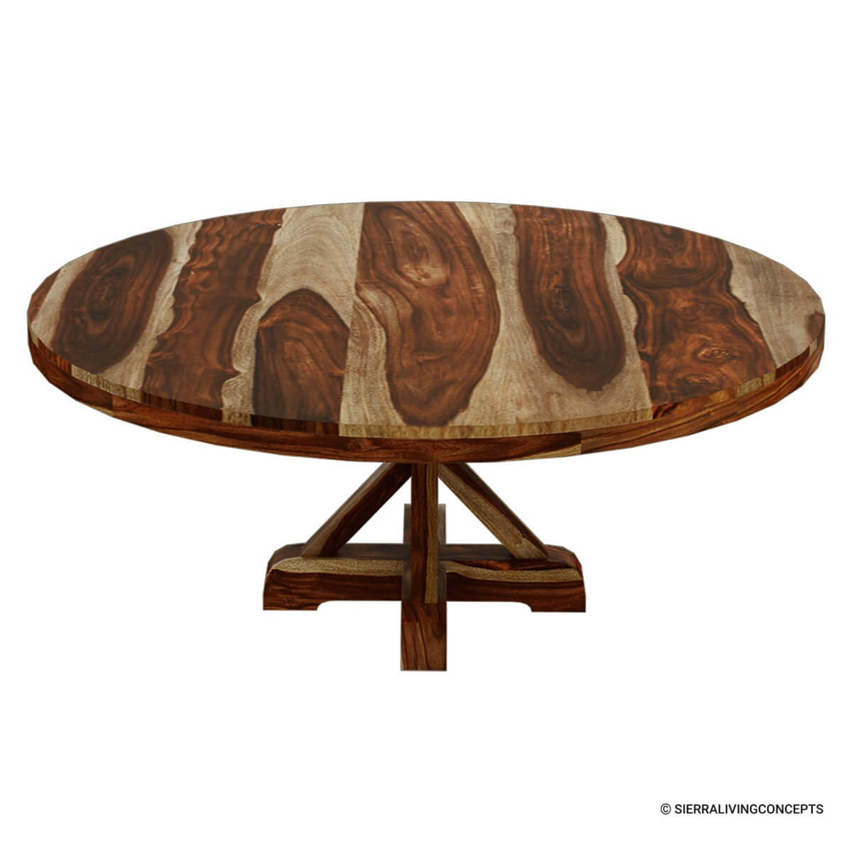 Bedford Rustic Solid Wood X Base Pedestal Round Dining Table