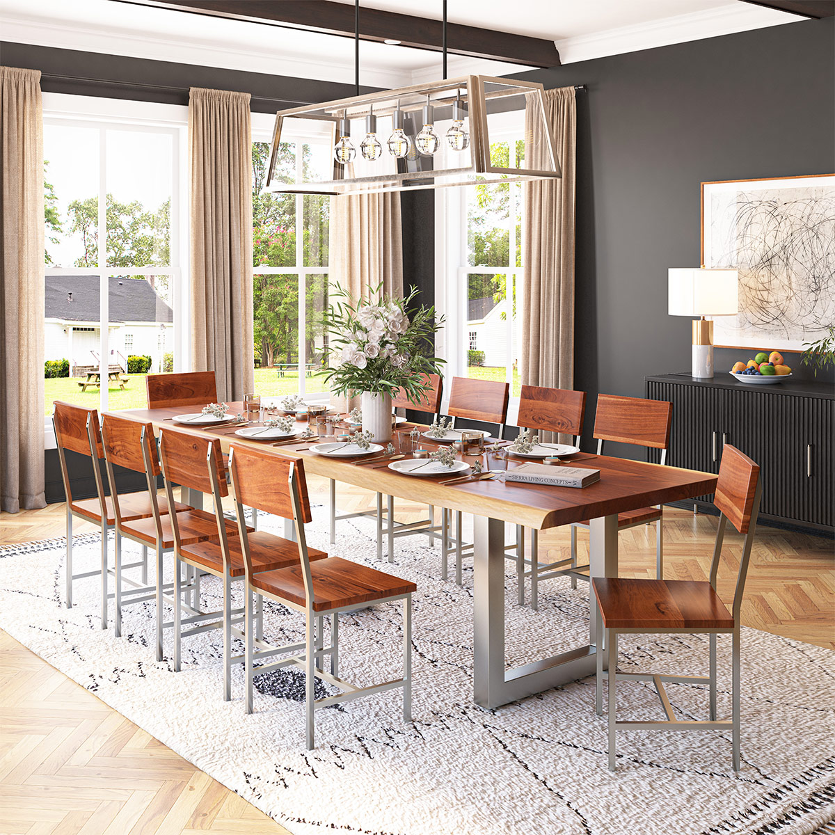 Midvale Acacia Wood Live Edge Dining Room Table Set For 10