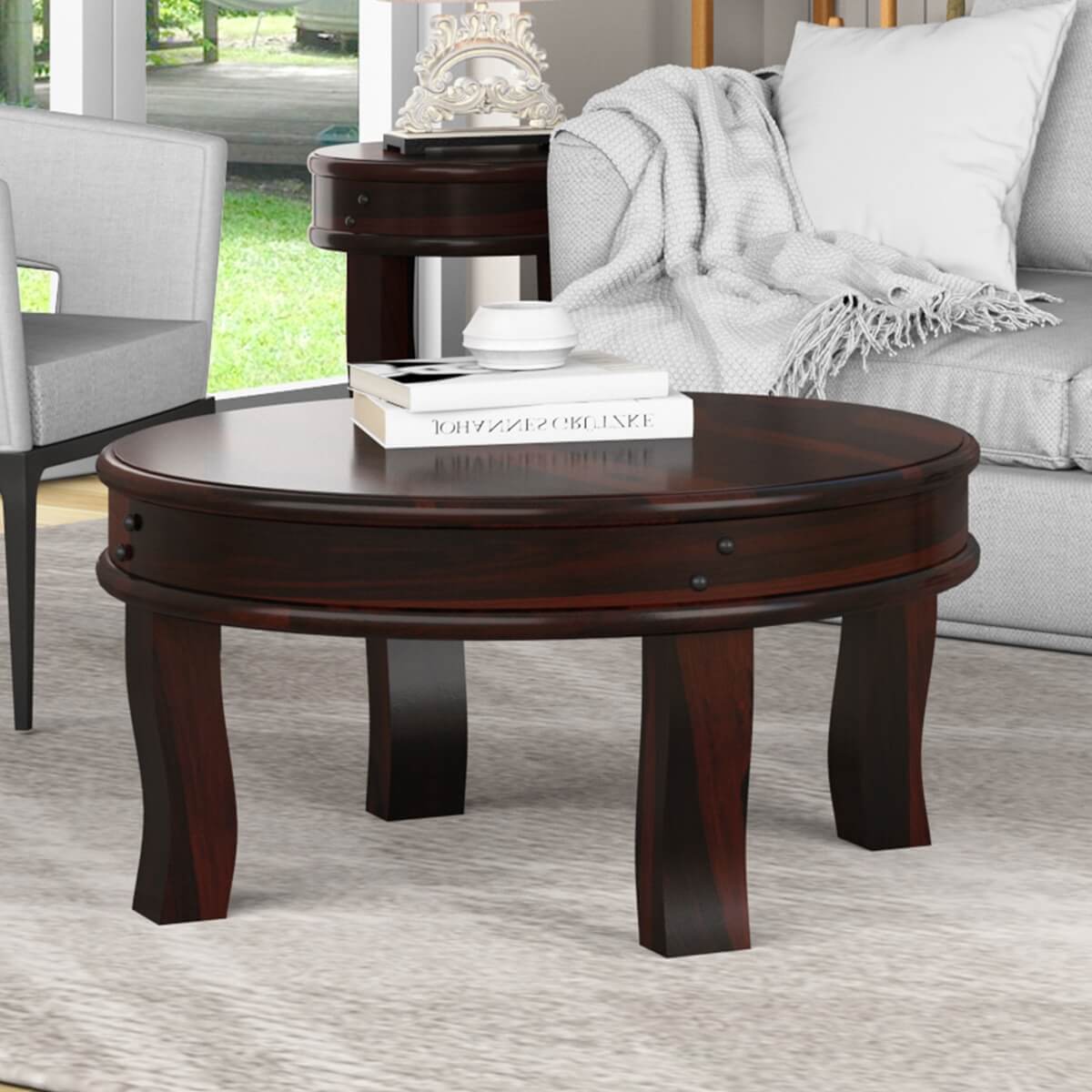 Manitoba 36 Inch Round Rustic Solid Wood Coffee Table