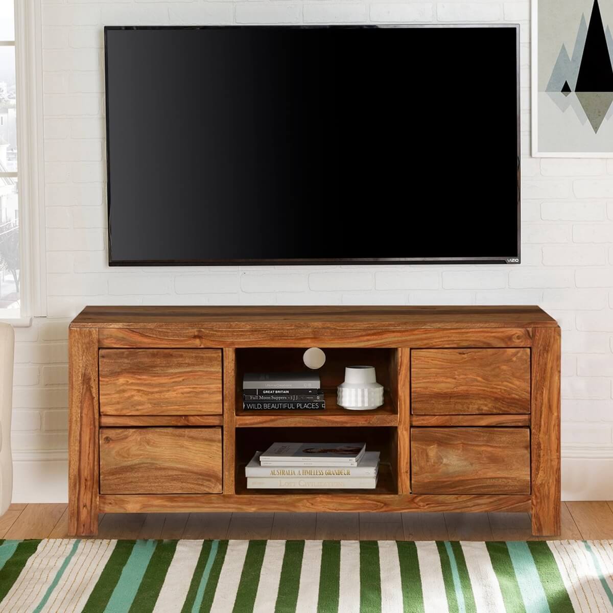 Pioneer Modern Rustic Solid Wood TV Console Media Island Cabinet