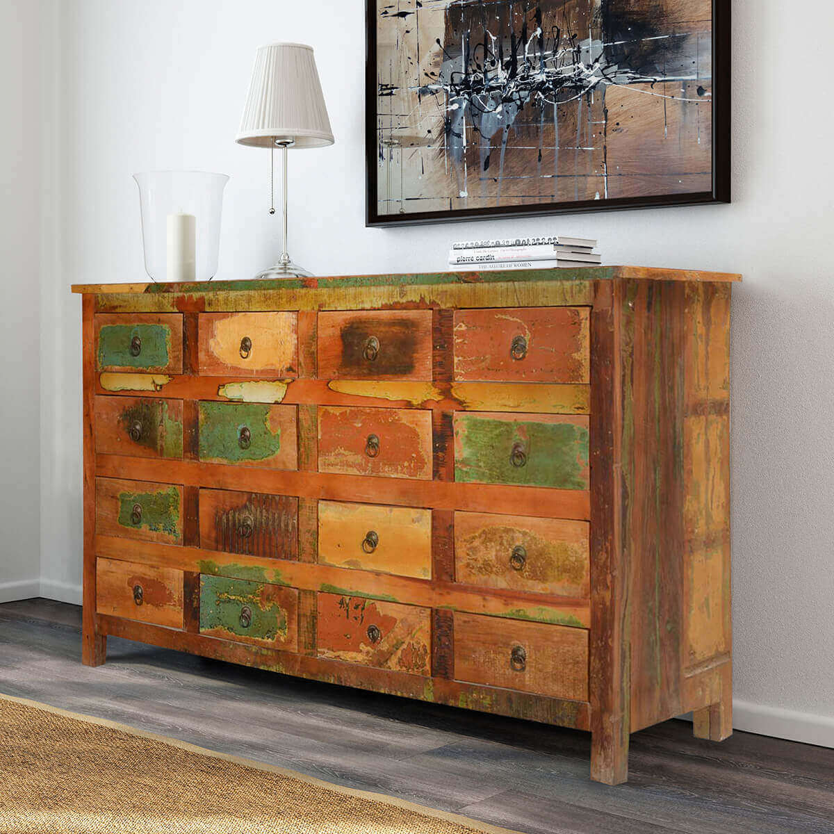 Autumn Rustic Reclaimed Wood 16 Drawer Dresser Chest