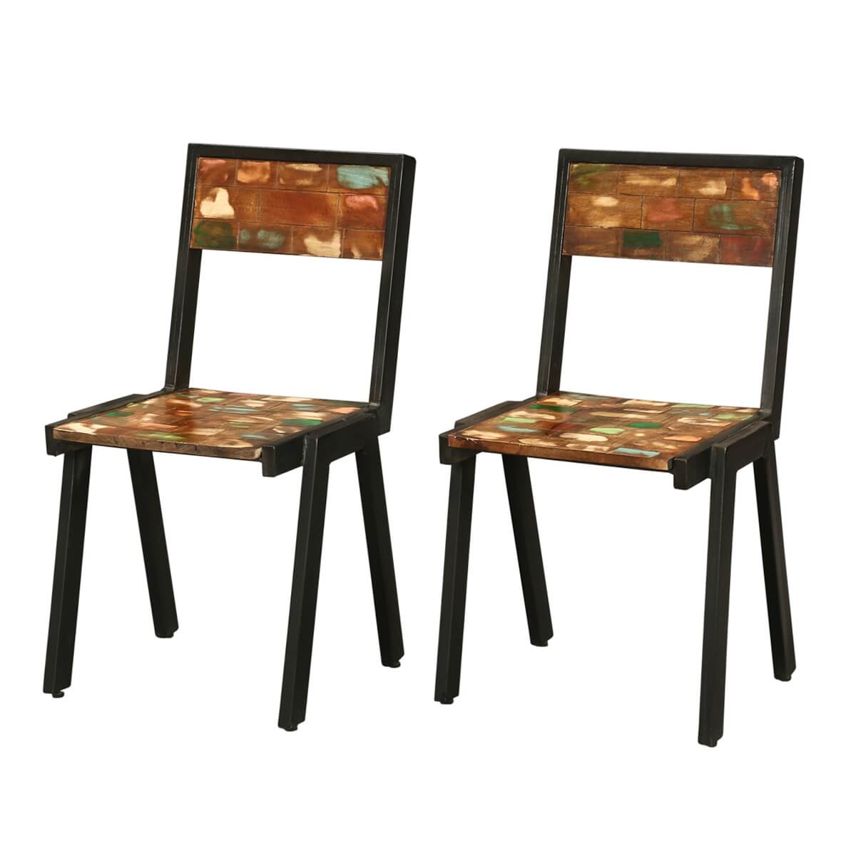Painted Bricks Reclaimed Wood & Iron Kitchen Dining Chair (Set of 2)