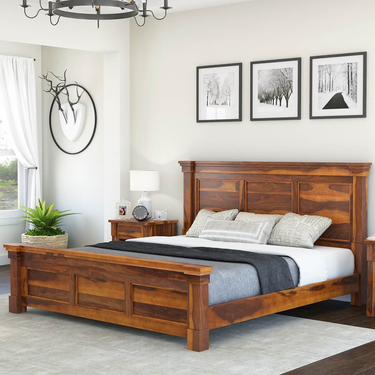Modern Farmhouse Rustic Solid Wood Platform Bed